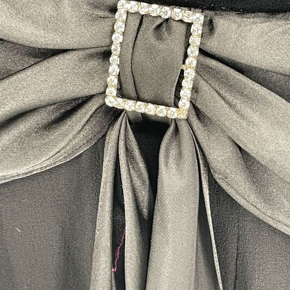 Cold Water Creek Faux Wrap 3/4 Sleeve‎ Black Silk Chiffon Velour Dress - Picture 3 of 12